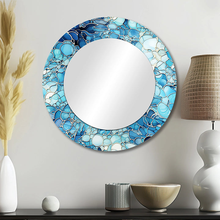 Tropical Decorative Mirror - Ocean Blue Mosaic Turquoise - Metal Wall Mirror