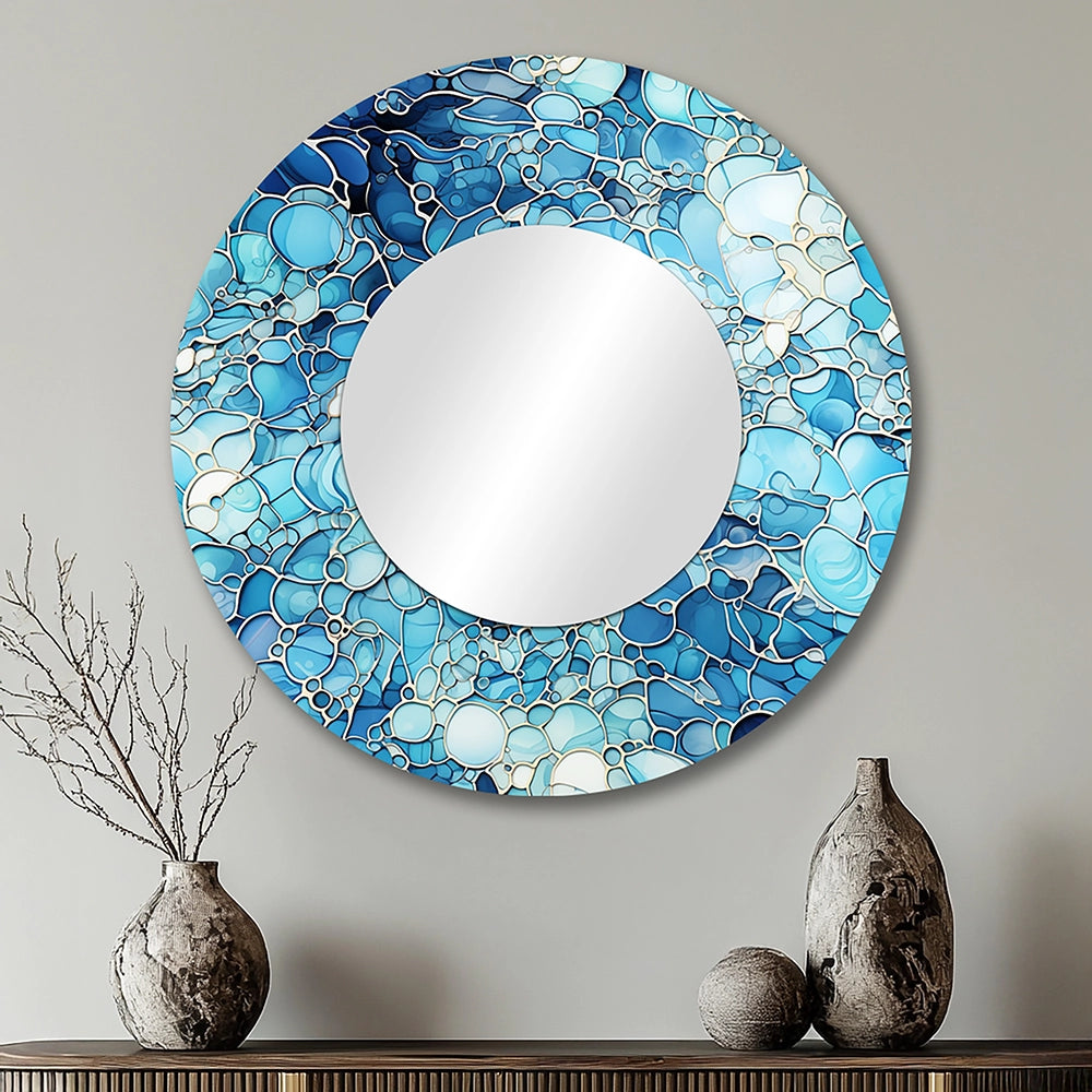 Tropical Decorative Mirror - Ocean Blue Mosaic Turquoise - Metal Wall Mirror