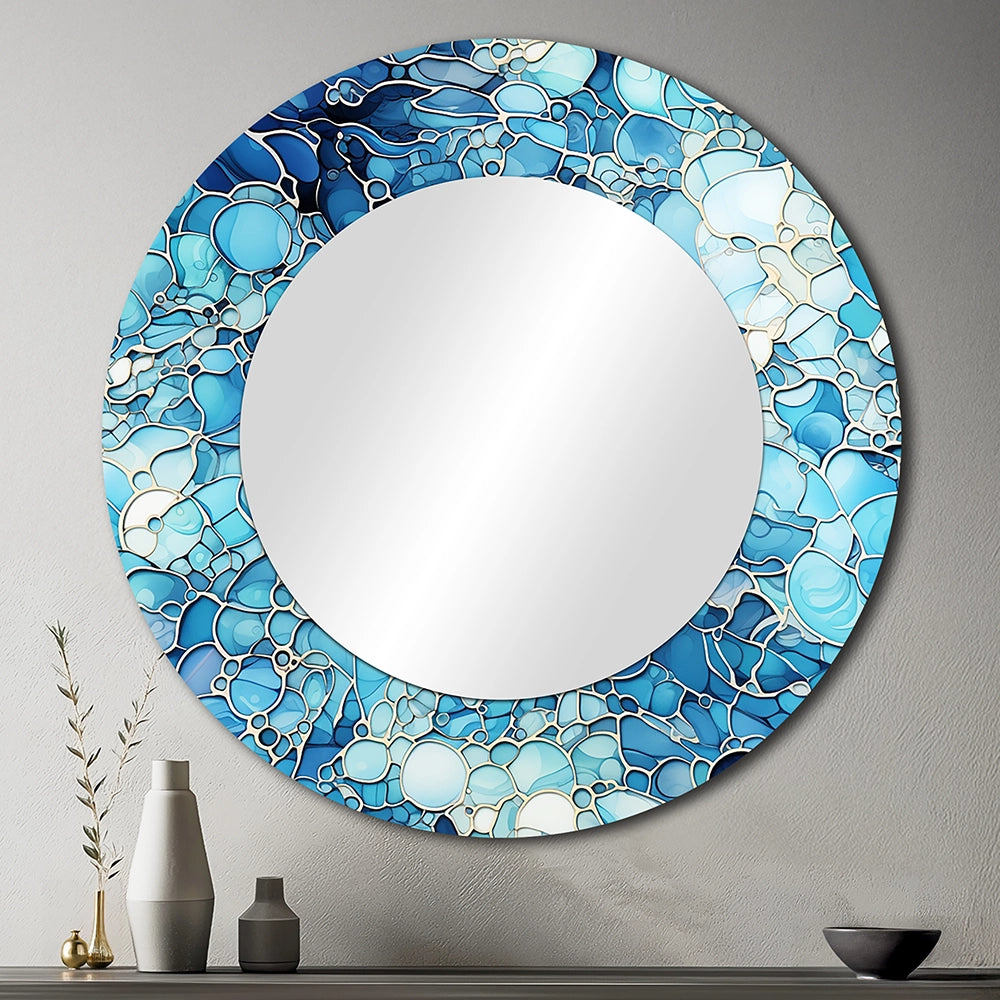 Tropical Decorative Mirror - Ocean Blue Mosaic Turquoise - Metal Wall Mirror