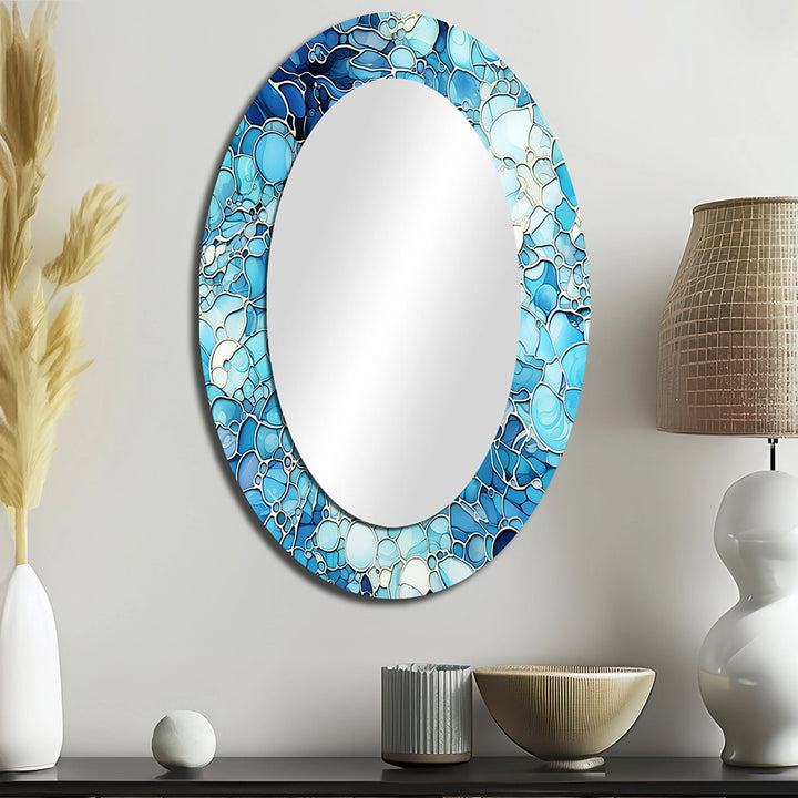 Tropical Decorative Mirror - Ocean Blue Mosaic Turquoise - Metal Wall Mirror