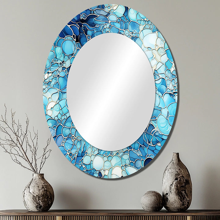 Tropical Decorative Mirror - Ocean Blue Mosaic Turquoise - Metal Wall Mirror