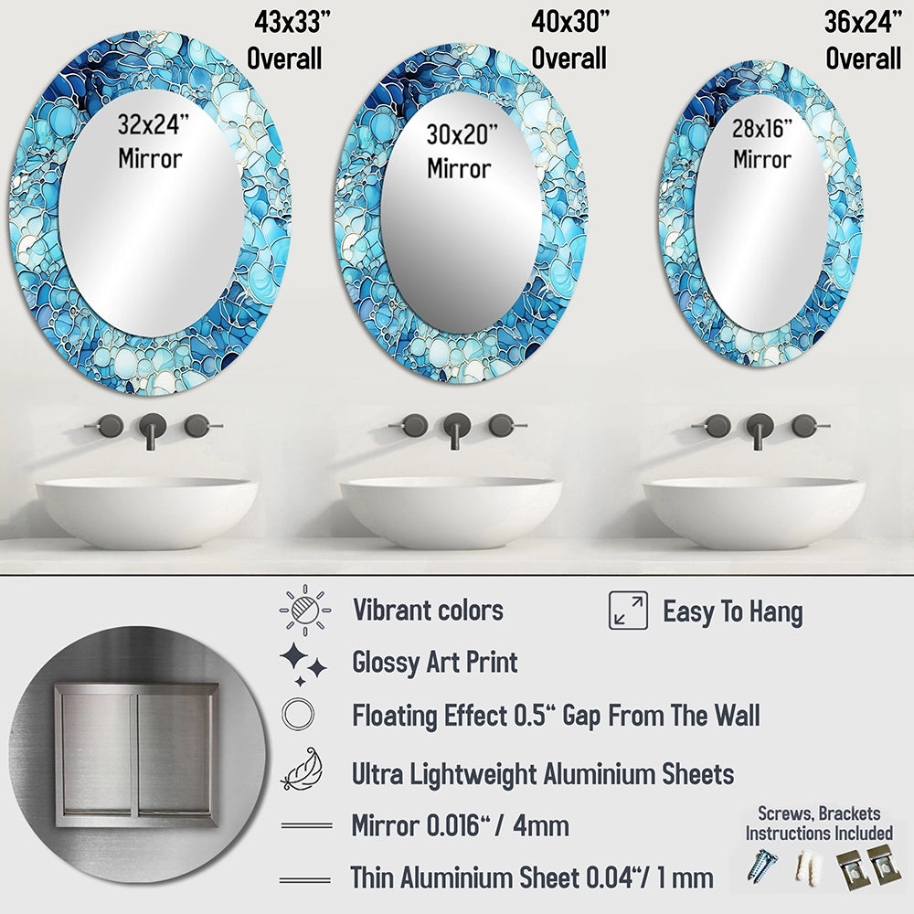 Tropical Decorative Mirror - Ocean Blue Mosaic Turquoise - Metal Wall Mirror
