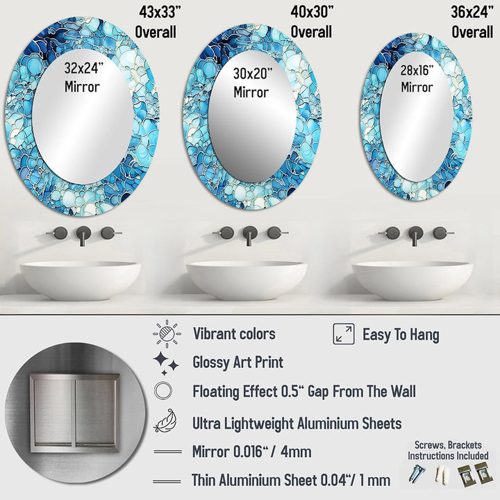 Tropical Decorative Mirror - Ocean Blue Mosaic Turquoise - Metal Wall Mirror