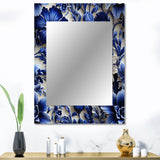 Cobalt Blue Neo Gothic Victorian Pattern - Floral Wall Mirror