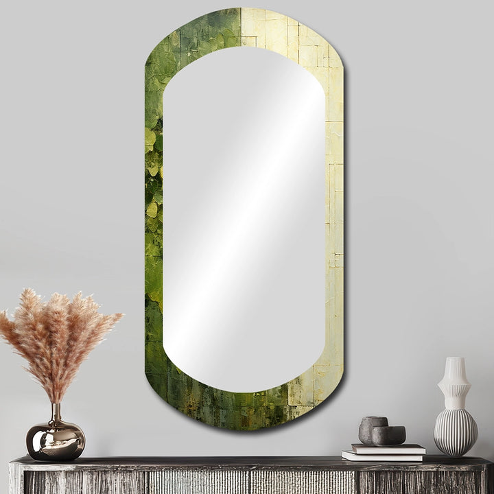 Abstract Botanicals Wall Mirror - Green Eco Friendly Plants Symphony I - Asymmetrical Mirror