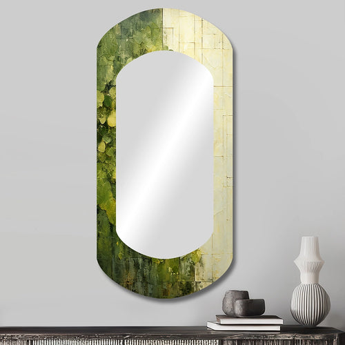 Abstract Botanicals Wall Mirror - Green Eco Friendly Plants Symphony I - Asymmetrical Mirror