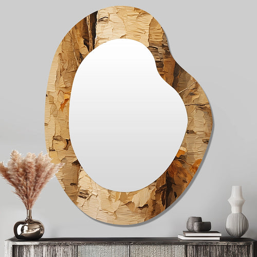 Modern Pear Shape Wall Mirror - Brown Tree Bark Essence III - Metal Mirror