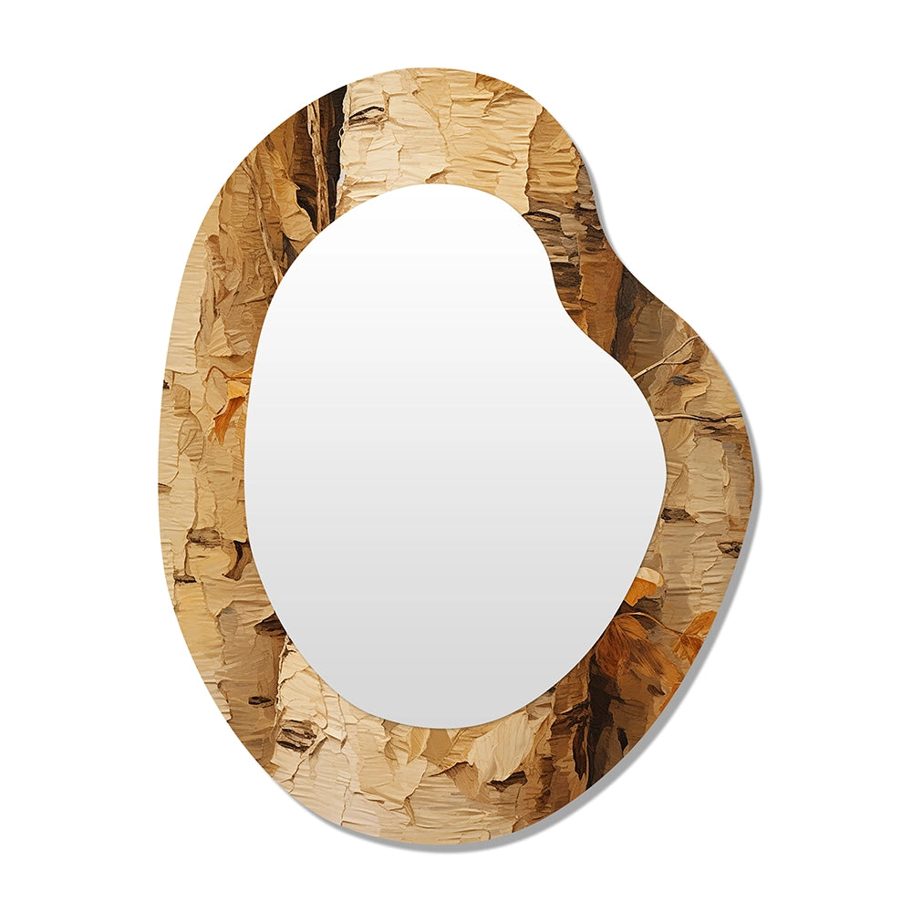 Modern Pear Shape Wall Mirror - Brown Tree Bark Essence III - Metal Mirror