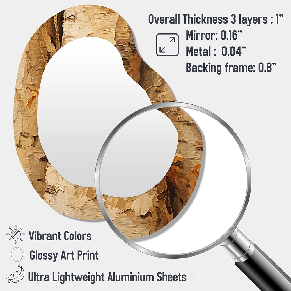 Modern Pear Shape Wall Mirror - Brown Tree Bark Essence III - Metal Mirror