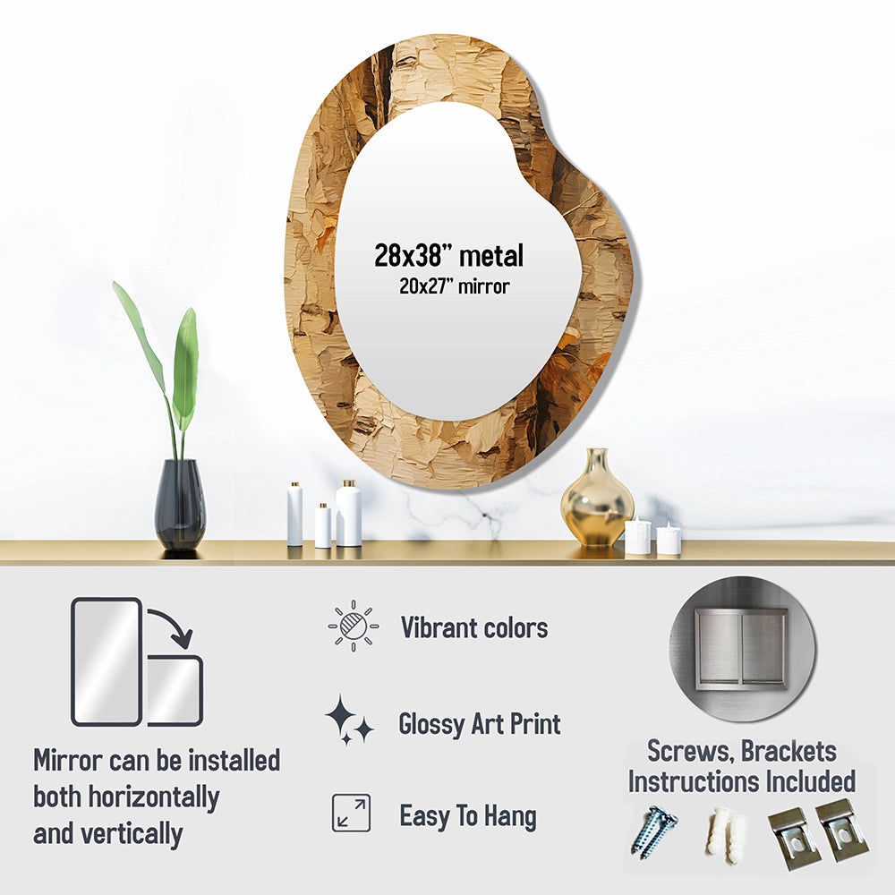 Modern Pear Shape Wall Mirror - Brown Tree Bark Essence III - Metal Mirror