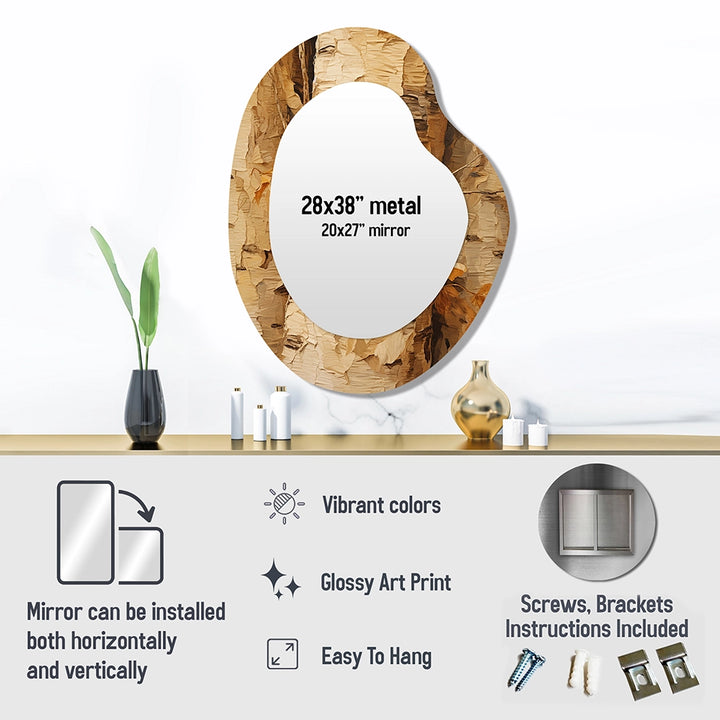 Modern Pear Shape Wall Mirror - Brown Tree Bark Essence III - Metal Mirror