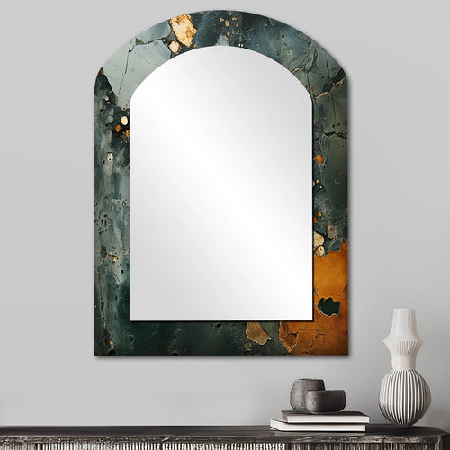 Abstract Marble Asymmetrical Wall Mirror - Golden and green Terrazzo Marble Elegance IV