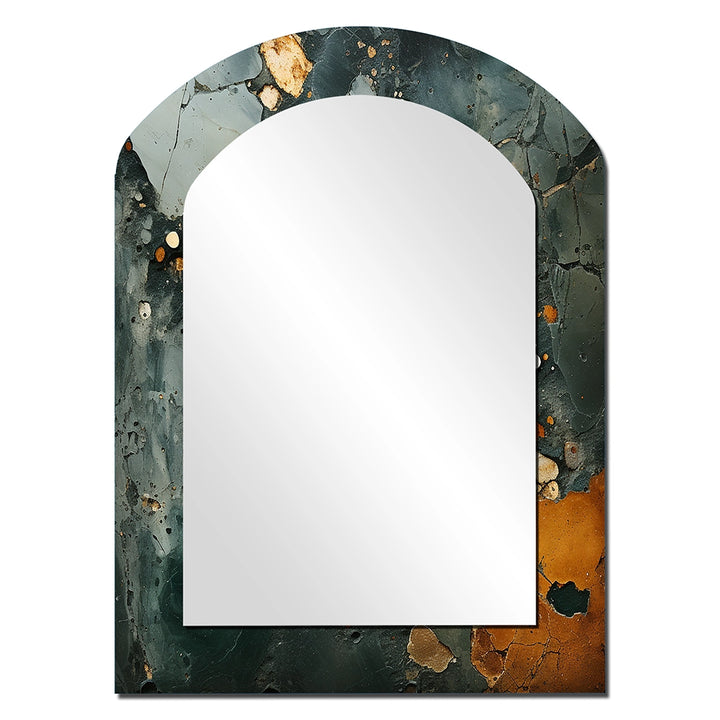 Abstract Marble Asymmetrical Wall Mirror - Golden and green Terrazzo Marble Elegance IV