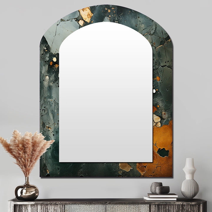Abstract Marble Asymmetrical Wall Mirror - Golden and green Terrazzo Marble Elegance IV
