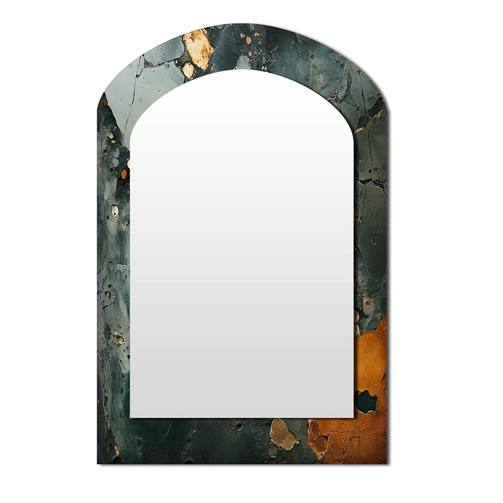 Abstract Marble Asymmetrical Wall Mirror - Golden and green Terrazzo Marble Elegance IV