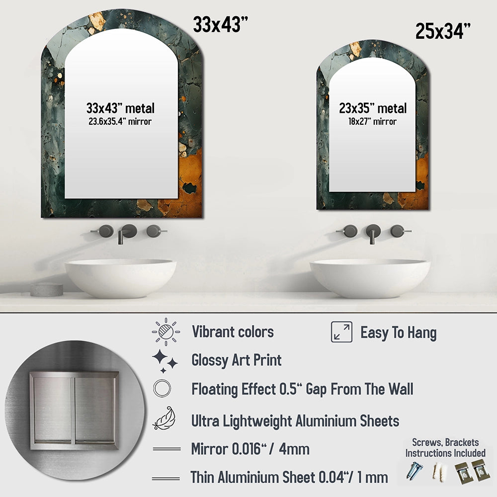 Abstract Marble Asymmetrical Wall Mirror - Golden and green Terrazzo Marble Elegance IV