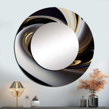 Gold Black And White Stained Glass III - Abstract Wall Mirror