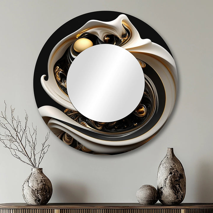 Abstract Spirals Decorative Mirror - Liquid White Stained Glass V - Wall Mirror