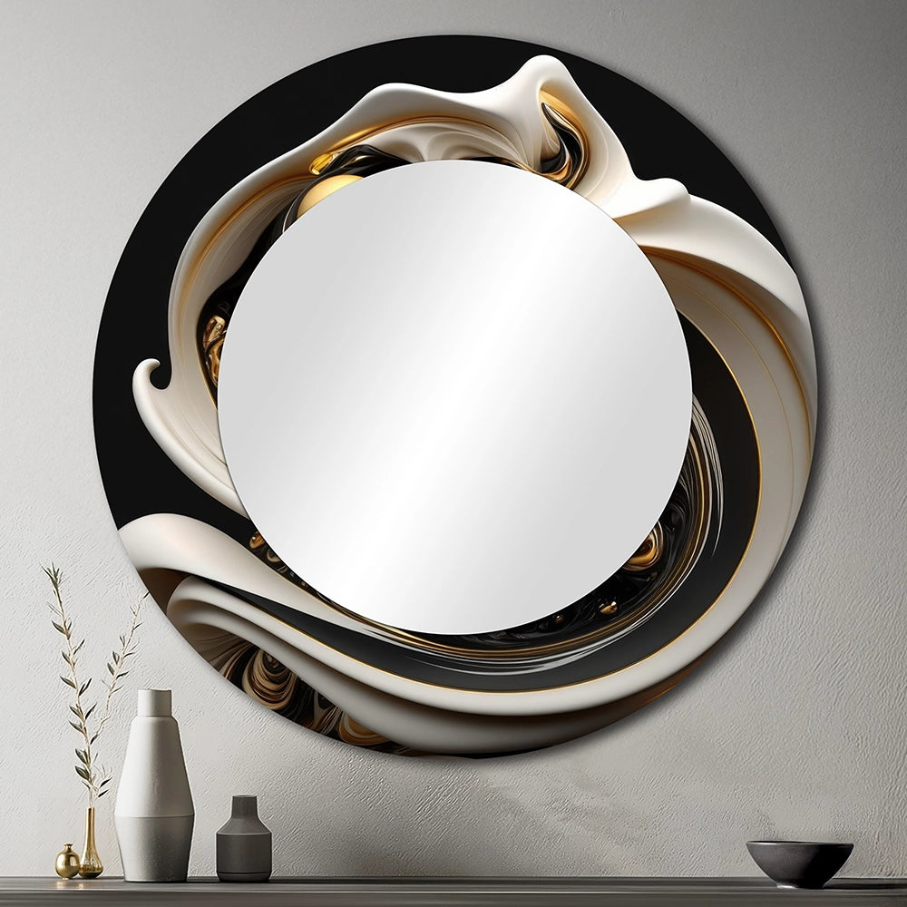 Abstract Spirals Decorative Mirror - Liquid White Stained Glass V - Wall Mirror