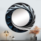 Blue And White Stained Liquid Glass II - Abstract Wall Mirror