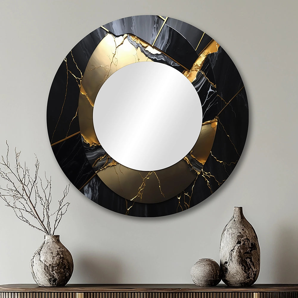 Abstract Marble Wall Mirror - Abstract Geode Gold III - Print on Metal