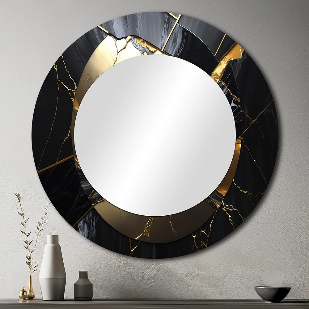 Abstract Marble Wall Mirror - Abstract Geode Gold III - Print on Metal