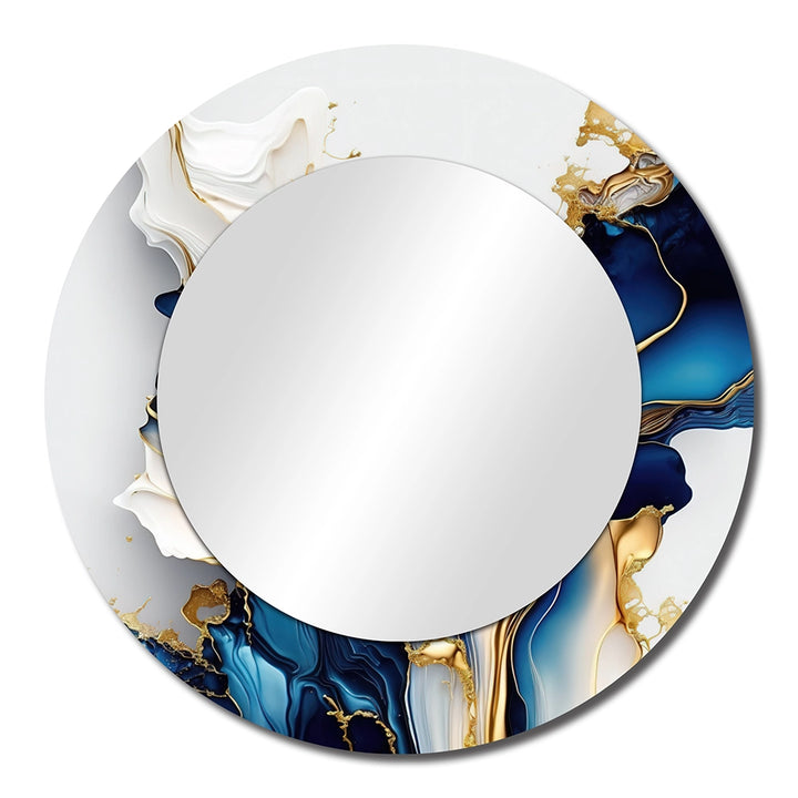 Modern Metal Wall Mirror - Abstract Geode Gold And Blue Marble Shape III - Large Mirror