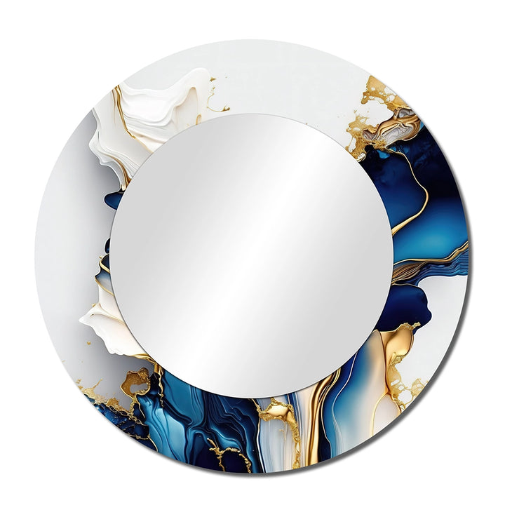 Modern Metal Wall Mirror - Abstract Geode Gold And Blue Marble Shape III - Large Mirror