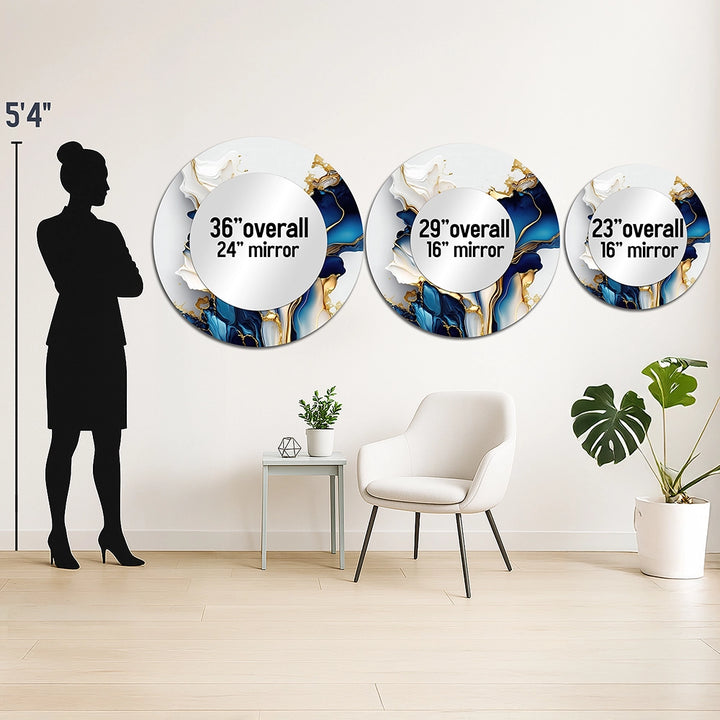 Modern Metal Wall Mirror - Abstract Geode Gold And Blue Marble Shape III - Large Mirror