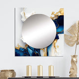 Abstract Geode Gold And Blue Marble Shap - Abstract Wall Mirror