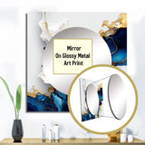 Abstract Geode Gold And Blue Marble Shap - Abstract Wall Mirror