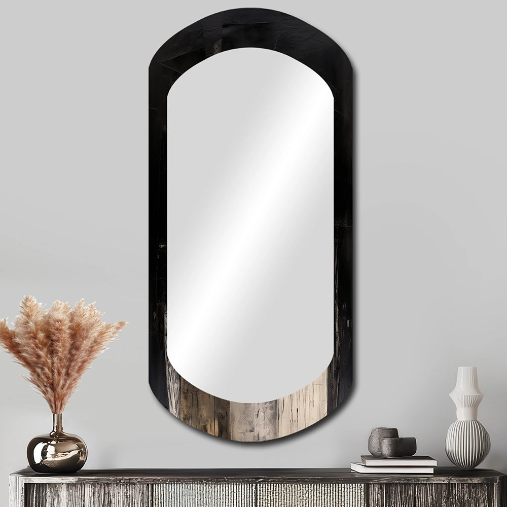 Abstract Midcentury Wall Mirror - Black Mid Century Fusion IV - Asymmetrical Mirror