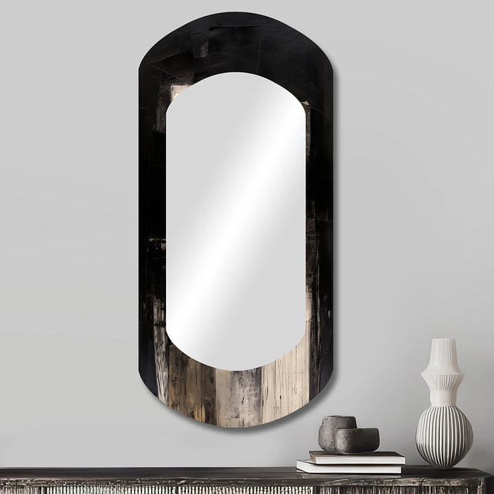 Abstract Midcentury Wall Mirror - Black Mid Century Fusion IV - Asymmetrical Mirror