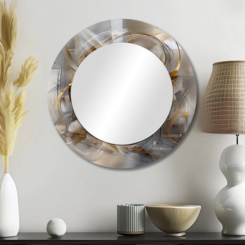 Modern Decorative Mirror - Grey Gold Captivating Liquid Ink - Print on Metal