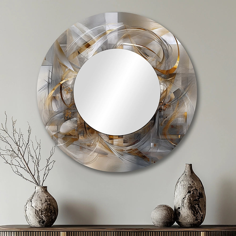 Modern Decorative Mirror - Grey Gold Captivating Liquid Ink - Print on Metal