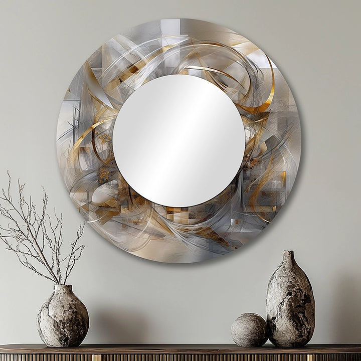 Modern Decorative Mirror - Grey Gold Captivating Liquid Ink - Print on Metal