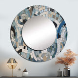 Blue And White Bohemian Medley - Geometric Wall Mirror