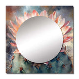 Orange Green Cactus Flower III - Floral Wall Mirror