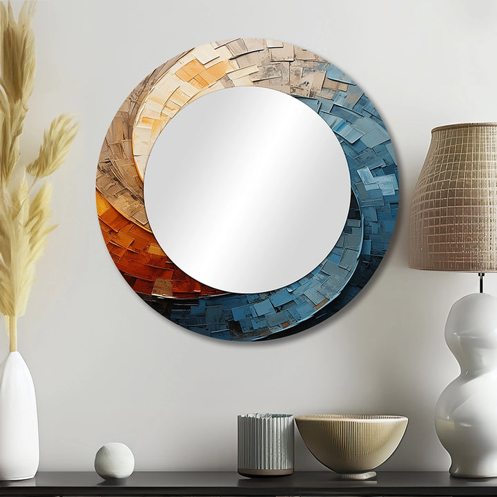 Modern Decorative Mirror - Collaged Spiral - Metal Wall Mirror