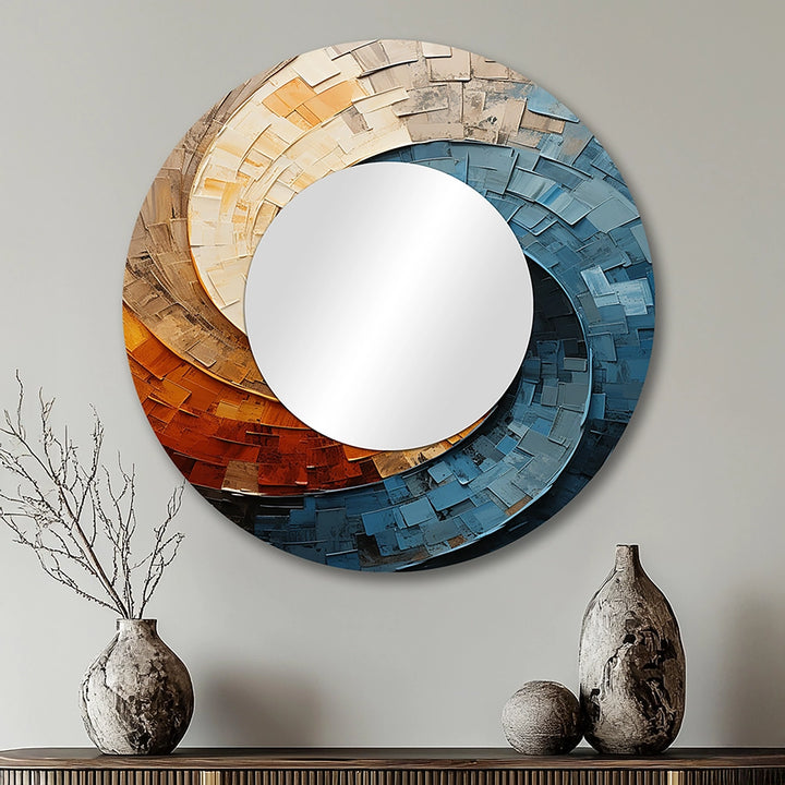 Modern Decorative Mirror - Collaged Spiral - Metal Wall Mirror