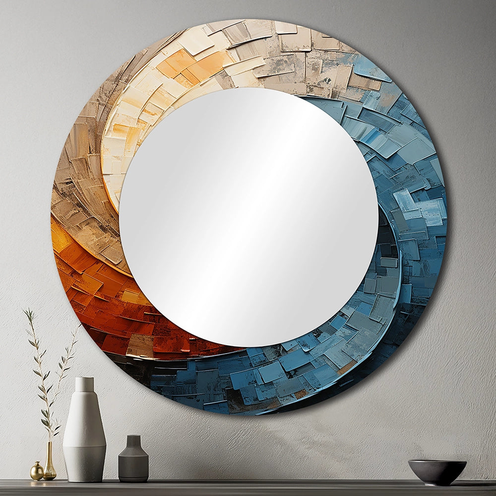Modern Decorative Mirror - Collaged Spiral - Metal Wall Mirror