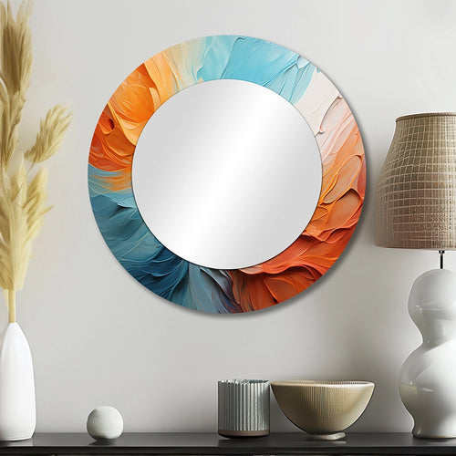 Dams Wall Mirror - Teal Orange Bold Abstract Flow Collage I - Print on Metal