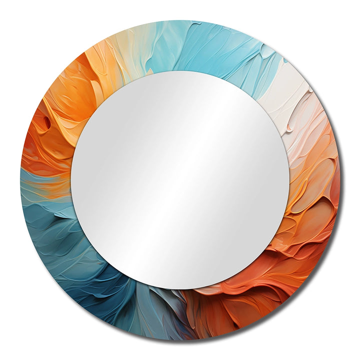Dams Wall Mirror - Teal Orange Bold Abstract Flow Collage I - Print on Metal