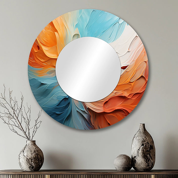 Dams Wall Mirror - Teal Orange Bold Abstract Flow Collage I - Print on Metal