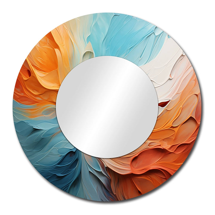 Dams Wall Mirror - Teal Orange Bold Abstract Flow Collage I - Print on Metal