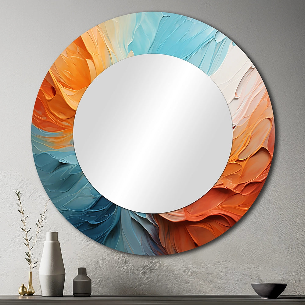 Dams Wall Mirror - Teal Orange Bold Abstract Flow Collage I - Print on Metal