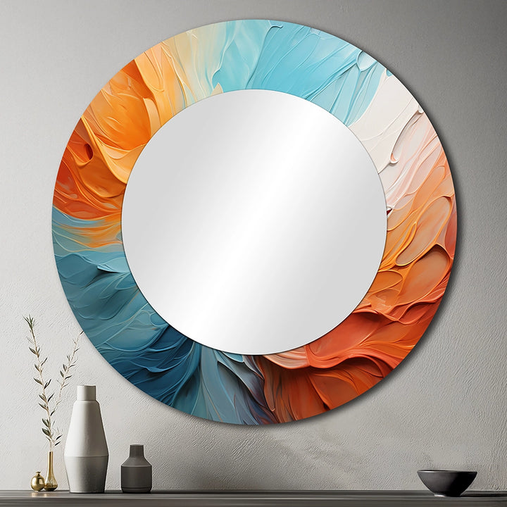 Dams Wall Mirror - Teal Orange Bold Abstract Flow Collage I - Print on Metal
