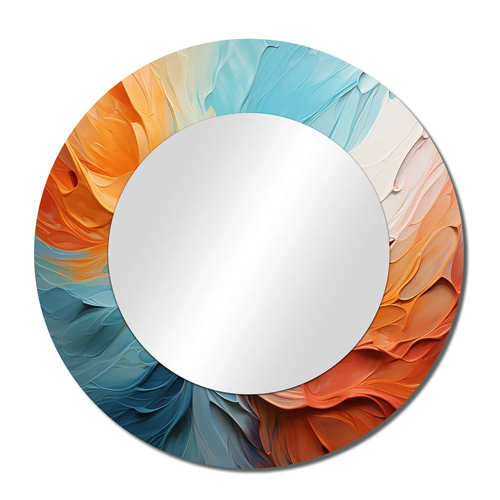 Dams Wall Mirror - Teal Orange Bold Abstract Flow Collage I - Print on Metal