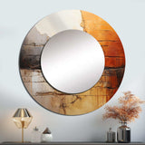 Grey Orange Grey And Orange Geological W - Abstract Wall Mirror