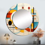 Orange Blue Mid Century Graphic Geometri - Abstract Wall Mirror